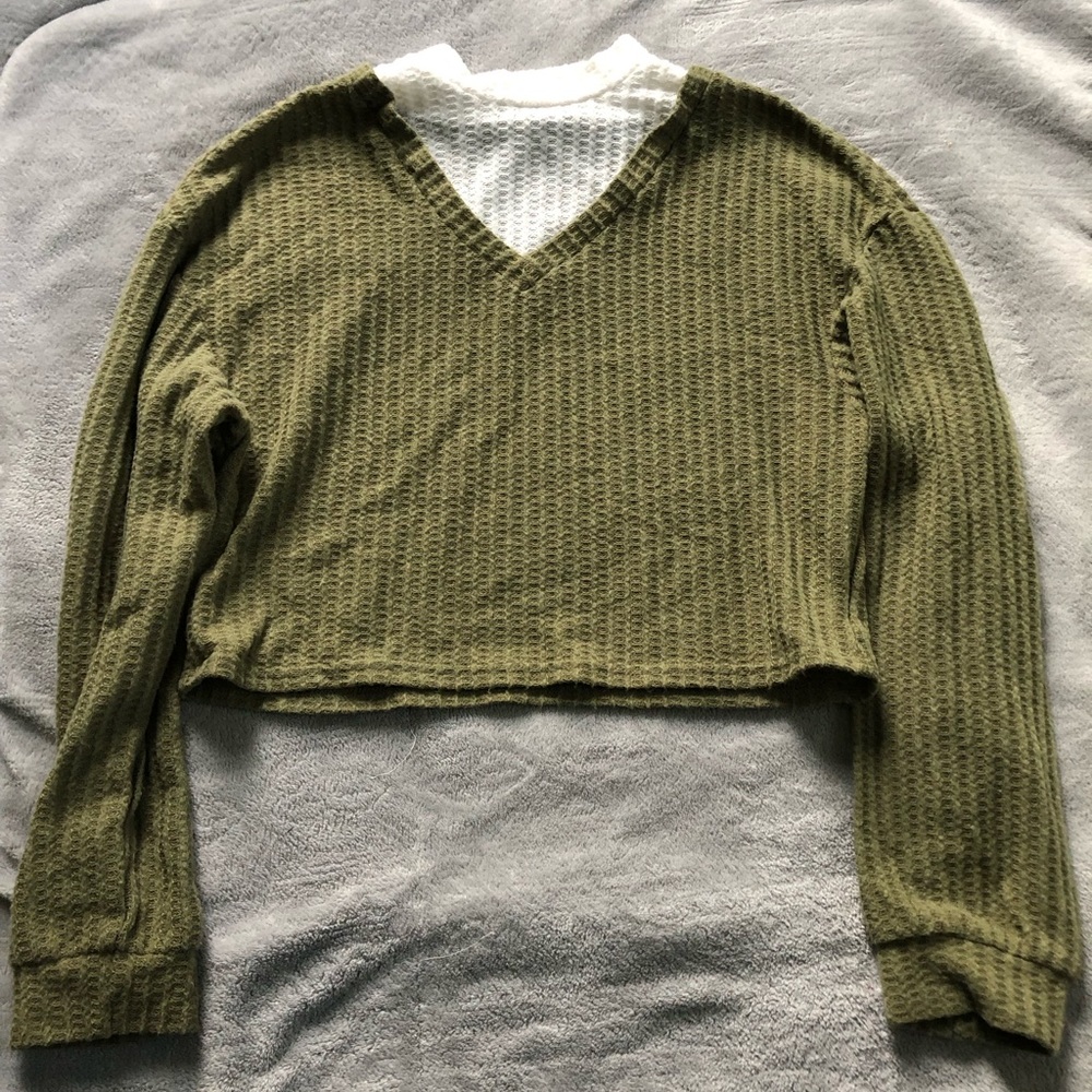 ROMWE Green V-Neck Ribbed Sweater